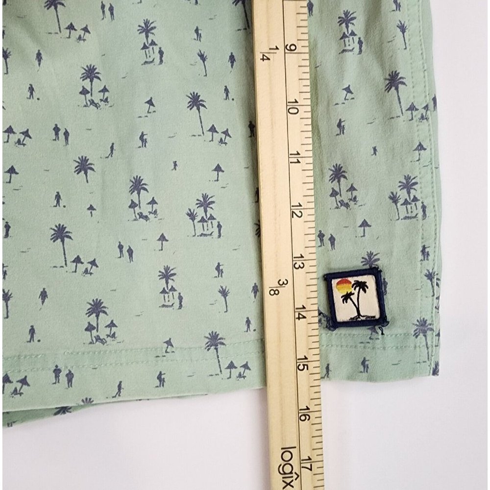 Marine Layer Shorts Mens Large Teal Beach Hawaiian Style Drawstring Swim Trunks - Picture 7 of 13